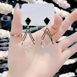 Black Zipper Statement Rhombus Dangle Earrings