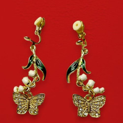 Butterfly With Leaf And Flower Earrings