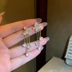 Diamond Tassel Butterfly Earrings