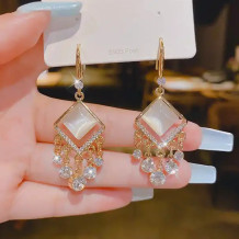 Crystal Rhinestone Double Square Earrings