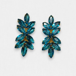 Double Leaf Shape Korean Glass Stone Earrings