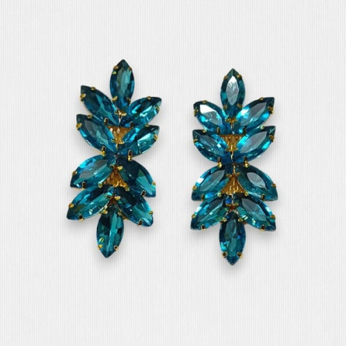 Double Leaf Shape Korean Glass Stone Earrings