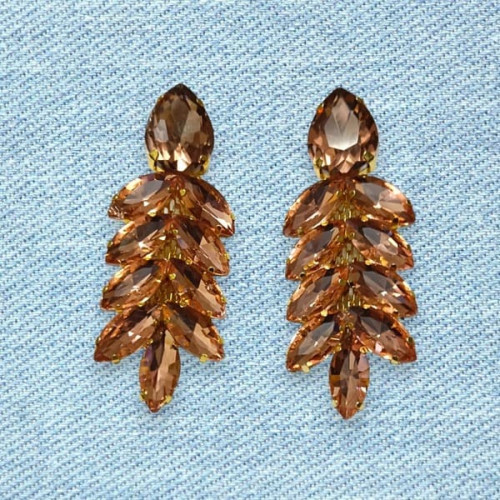 Long Leaf Shape Korean Glass Stone Earrings