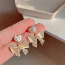 Korean Crystal Temperament Bowknot Zircon Earrings