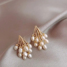 Silver Pin Tassel Baroque Dangle Pearl Stud Earrings