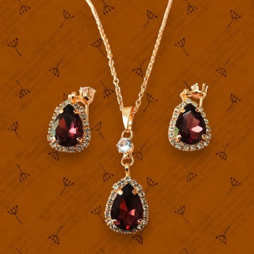 Zirconia Stone Necklace Set With Earrings Rose